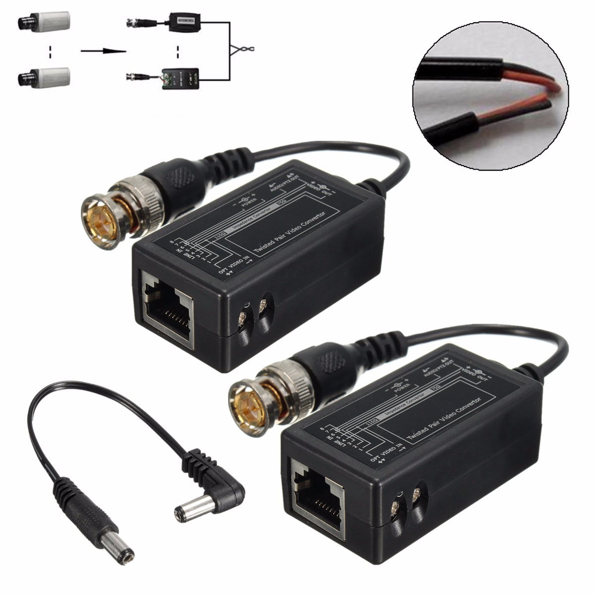 2x cctv coax video power balun transceiver male bnc to rj45 femaleJpeg Video Balun Connectors Rj 45 Terminal Block And Screw Down Wiring #7
